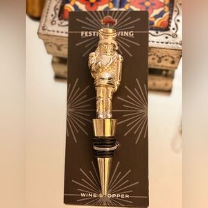 Festive Living Silver Nutcracker Wine Bottle Stopper | Holiday Bar Decor